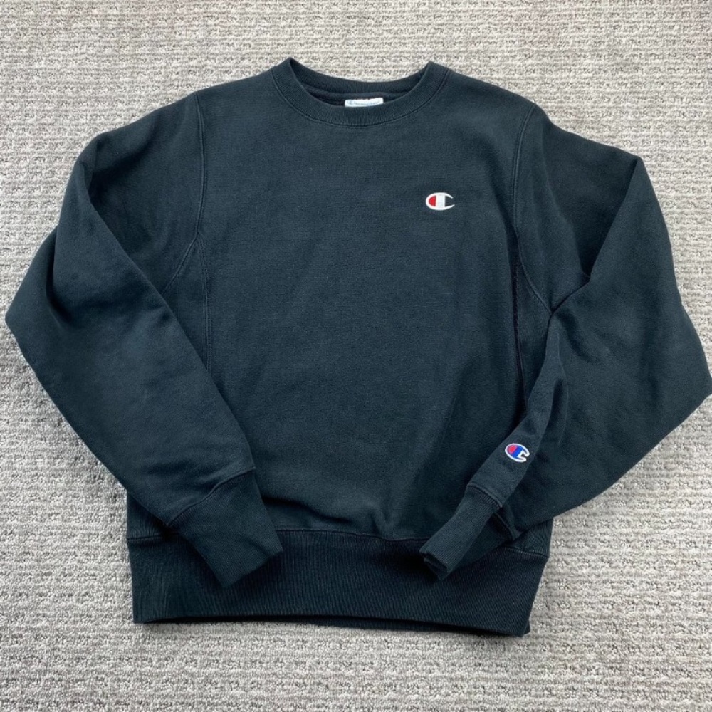 Champion Reverse Weave Sweater Women XS Black Pullover Sweatshirt Embroidered